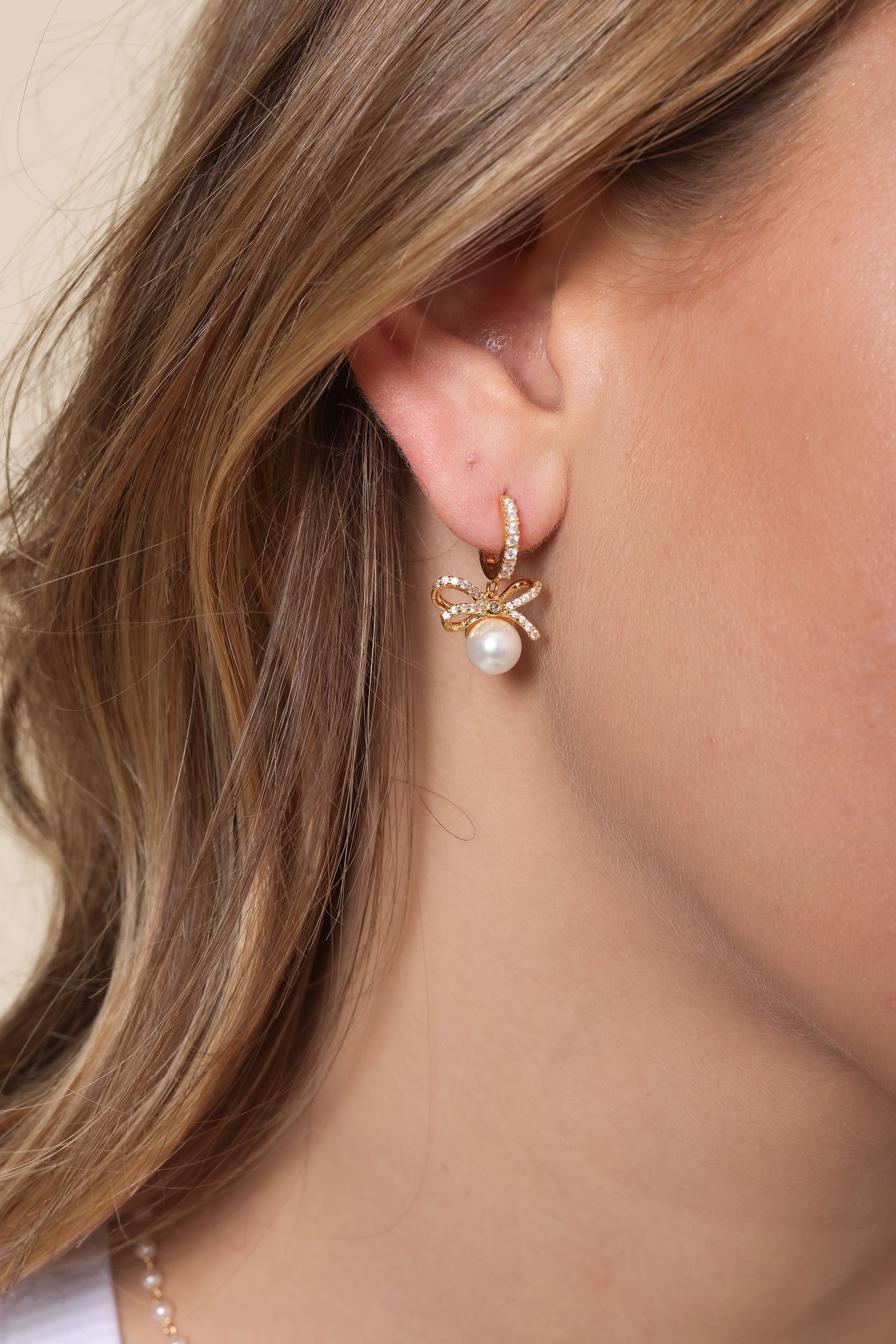 Belle Bow Pearl Drop Earring