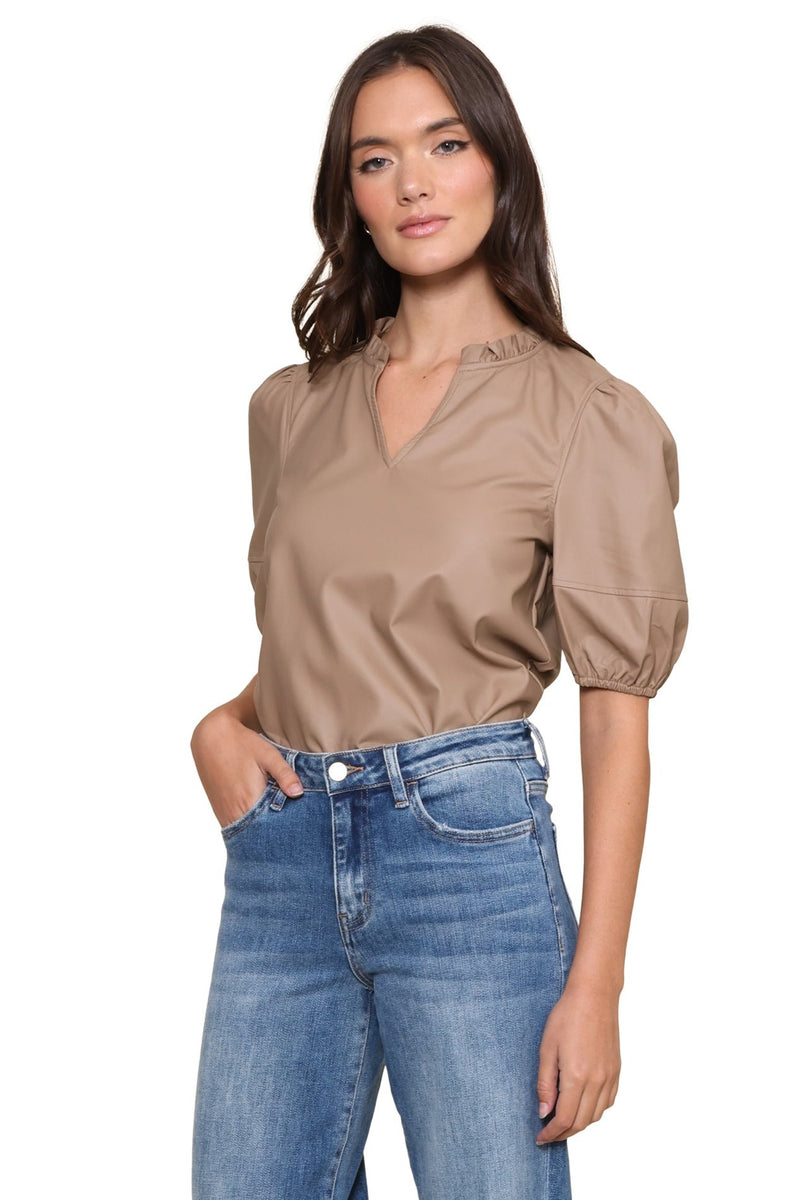 Rhea Vegan Leather Ruffle Top